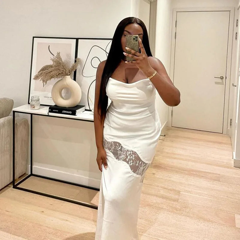 Elegant Halter Backless Satin Dress