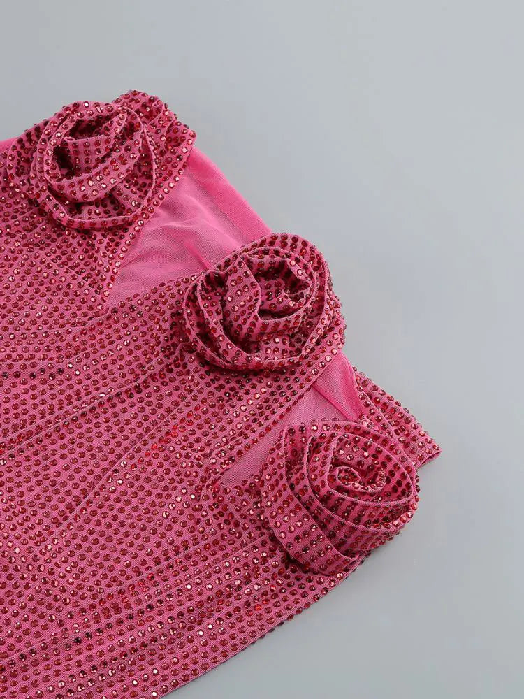Chic Elegant Flowers Rhinestone Dress