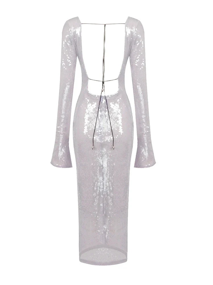 Galiva Sequined V-neck Backless Cutout Dress