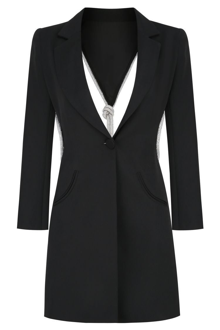 Rehina Rhinestone Backless Blazer Dress