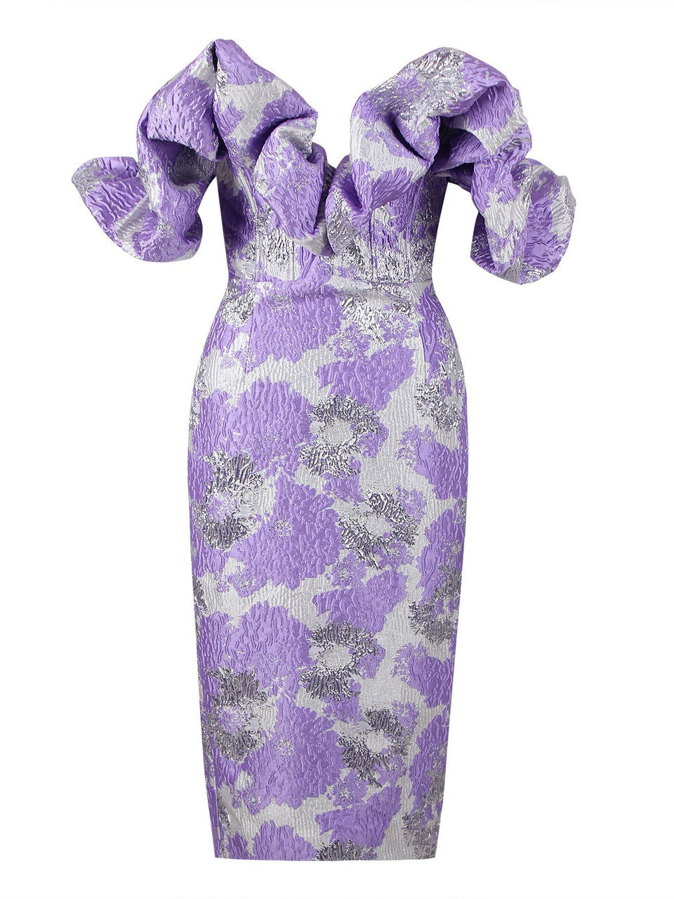 Elegant Jacquard Wrap Midi Celeb Dress