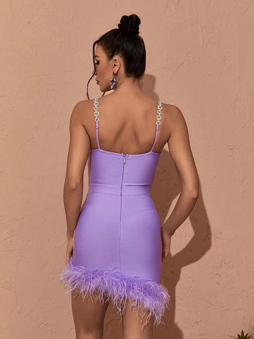 Metal Strap Feather Bandage Dress