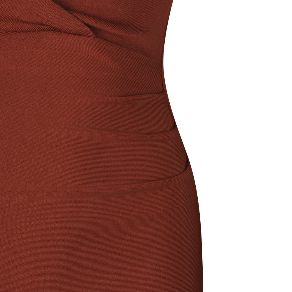 Full Sleeve Bandage party Dress-Brown