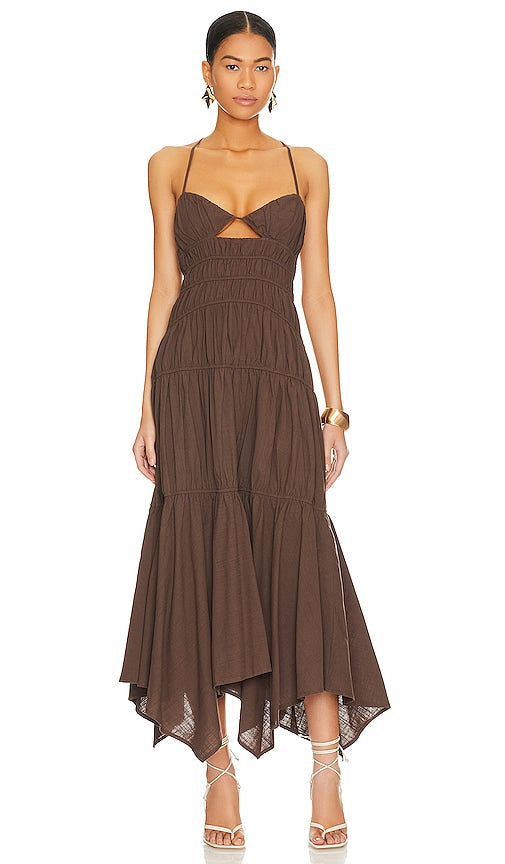 V Neck Back Strap Irregular Long Dress