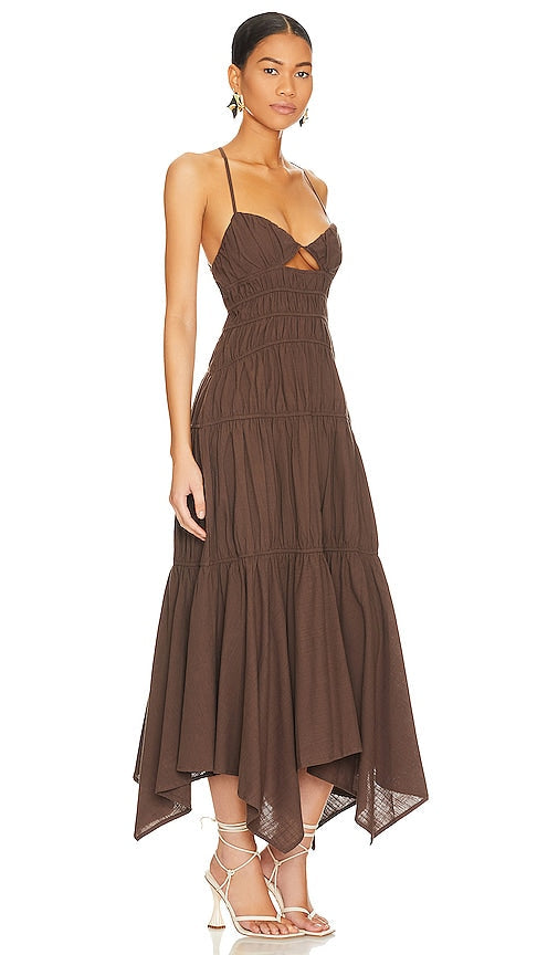 V Neck Back Strap Irregular Long Dress