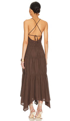 V Neck Back Strap Irregular Long Dress