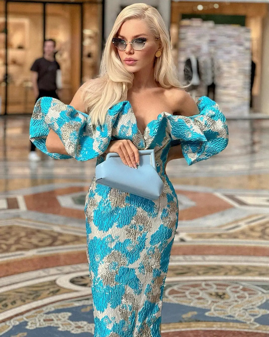 Elegant Jacquard Wrap Midi Celeb Dress