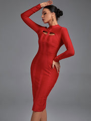 Cut-Out Long Sleeves Party Bandage Clubwear Midi Dress