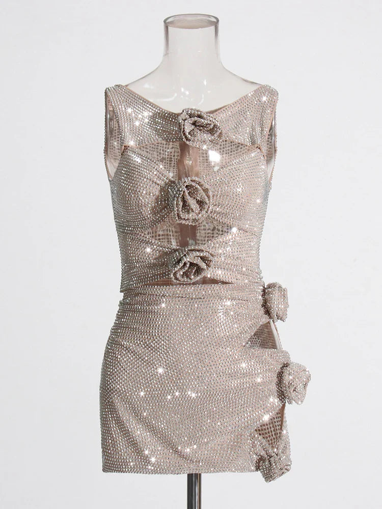 Chic Elegant Flowers Rhinestone Dress