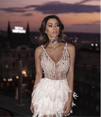 Allure Feather V-neck Sequin Dress