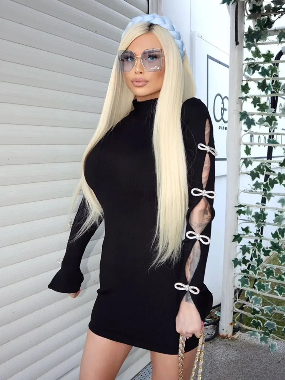 Chic Black Hollow Long Sleeve Dress