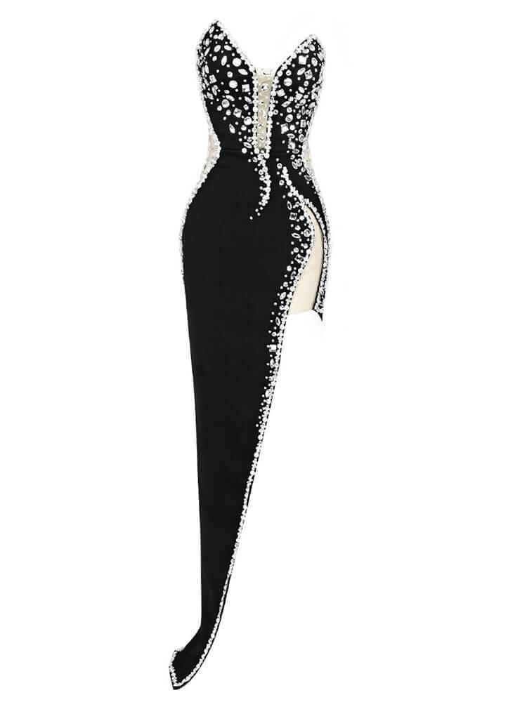 ALYIA STRAPLESS EMBELLISHED BANDAGE DRESS