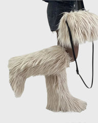 Sabine Faux Fur Knee High Boots In Beige