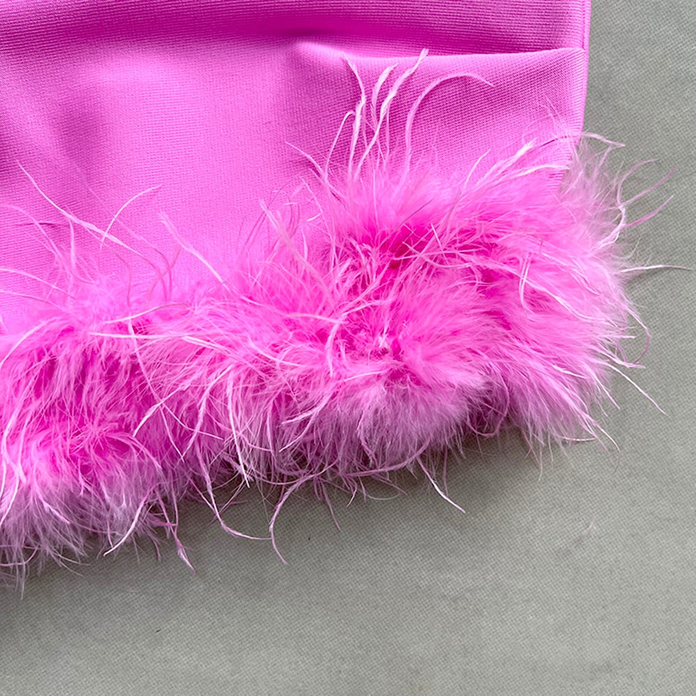 Metal Strap Feather Bandage Dress