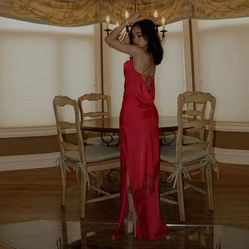 Elegant Halter Backless Satin Dress