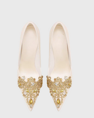 Sadb Diamond Embroidery Satin Pumps In Ivory