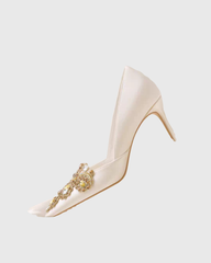 Sadb Diamond Embroidery Satin Pumps In Ivory