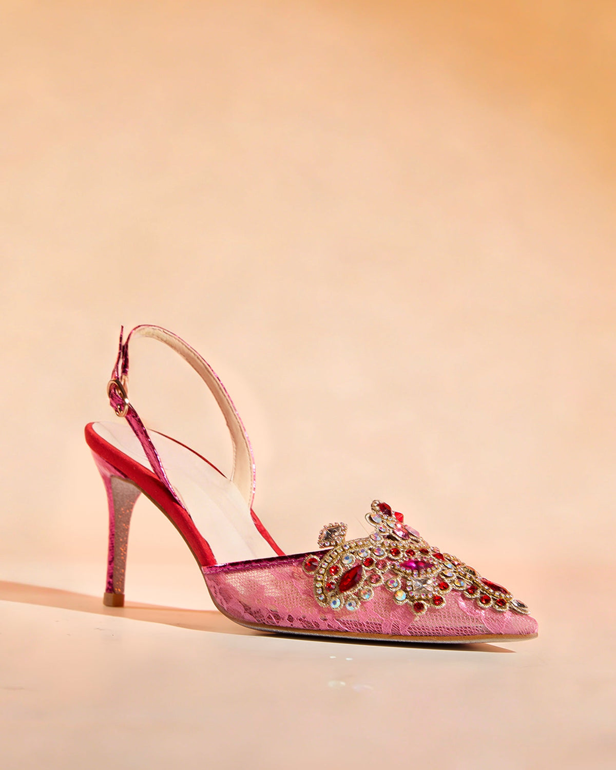 Sadb Diamond Embroidery Slingback Pumps In Hot Pink