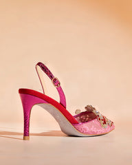 Sadb Diamond Embroidery Slingback Pumps In Hot Pink