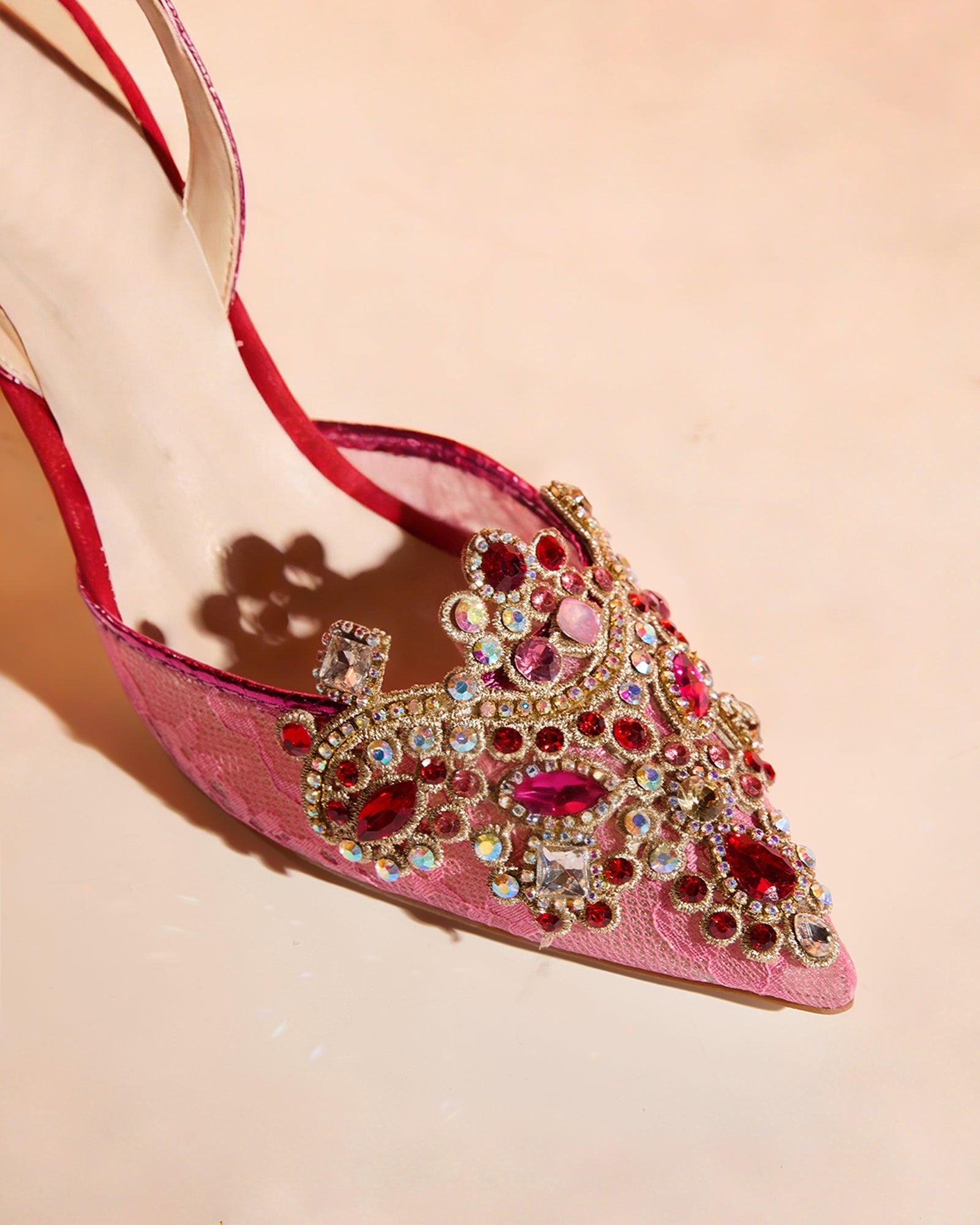 Sadb Diamond Embroidery Slingback Pumps In Hot Pink