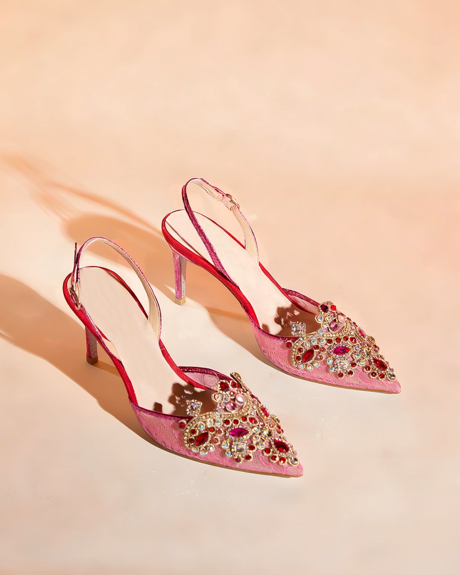 Sadb Diamond Embroidery Slingback Pumps In Hot Pink