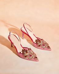 Sadb Diamond Embroidery Slingback Pumps In Hot Pink