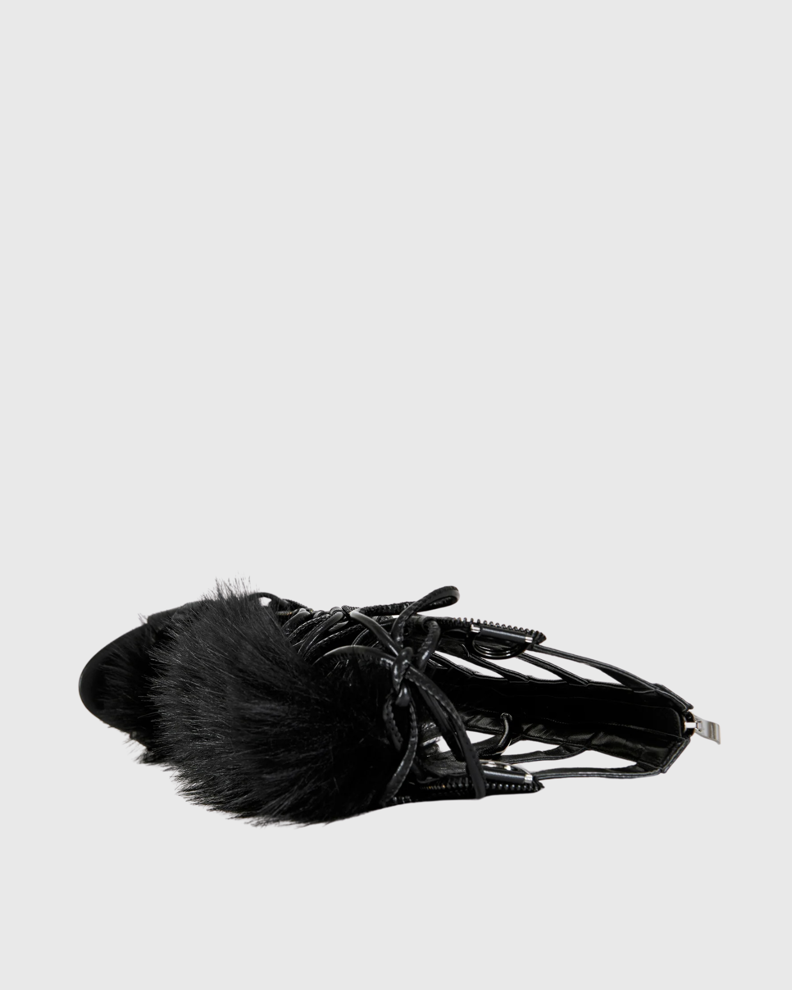 Sadiya Faux Fur Knee High Sandals In All Black