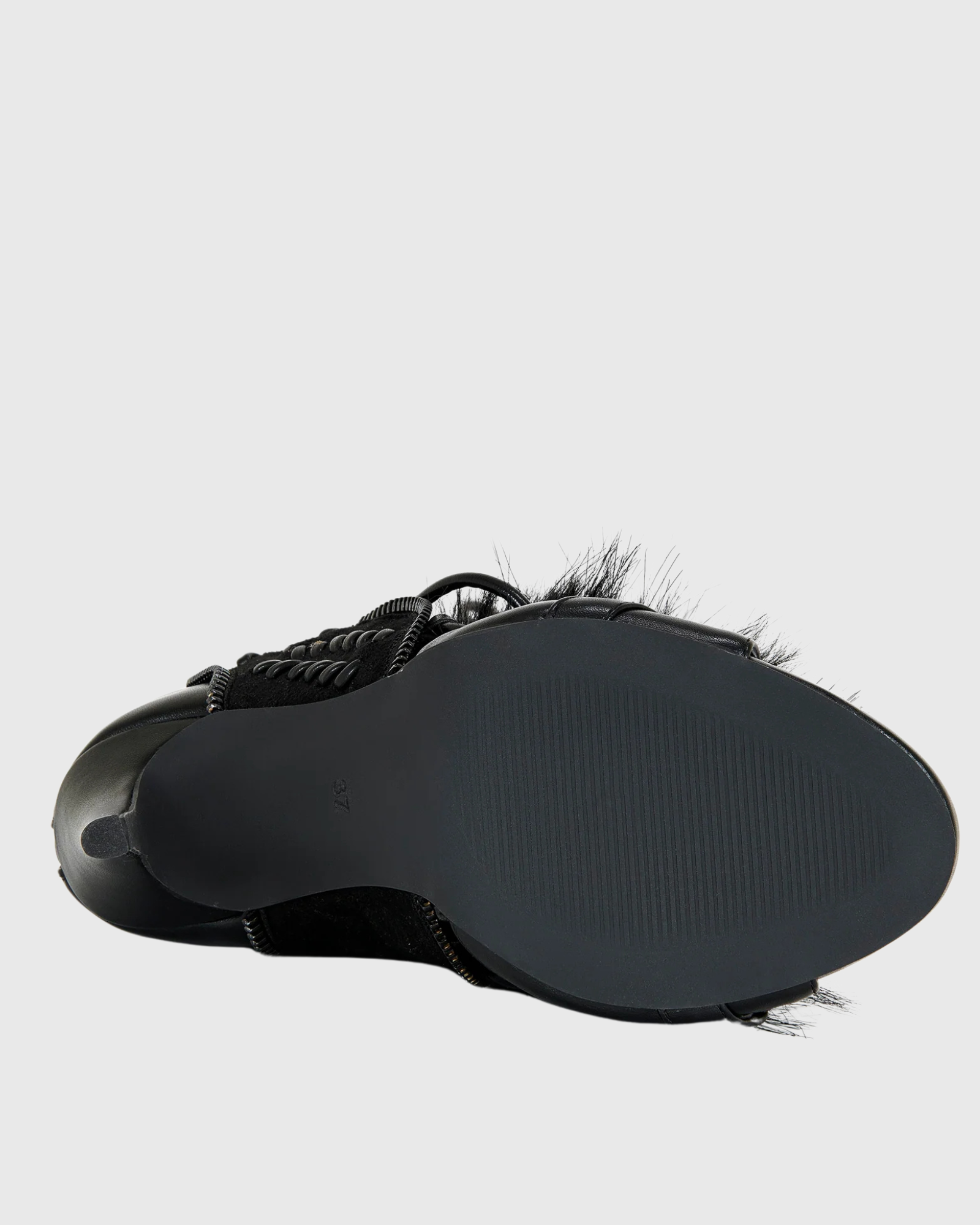 Sadiya Faux Fur Knee High Sandals In All Black