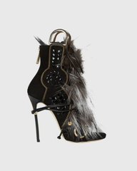 Sadiya Faux Fur Lace Up Sandals In All Black