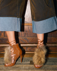 Sadiya Faux Fur Lace Up Sandals In All Brown