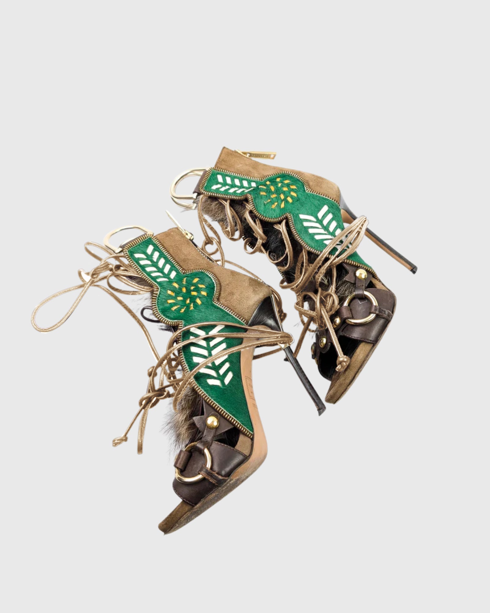 Sadiya Faux Fur Lace Up Suede Sandals In Green