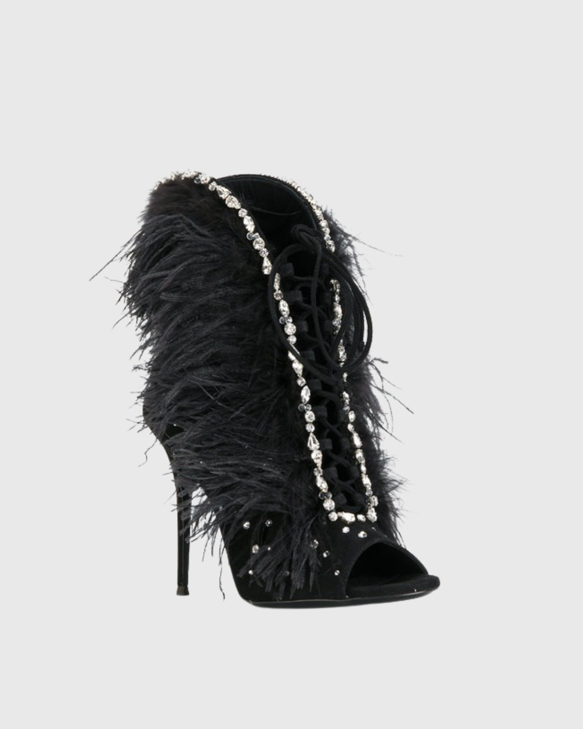 Sadiya Rhinestone Feather Ankle Boots In Black