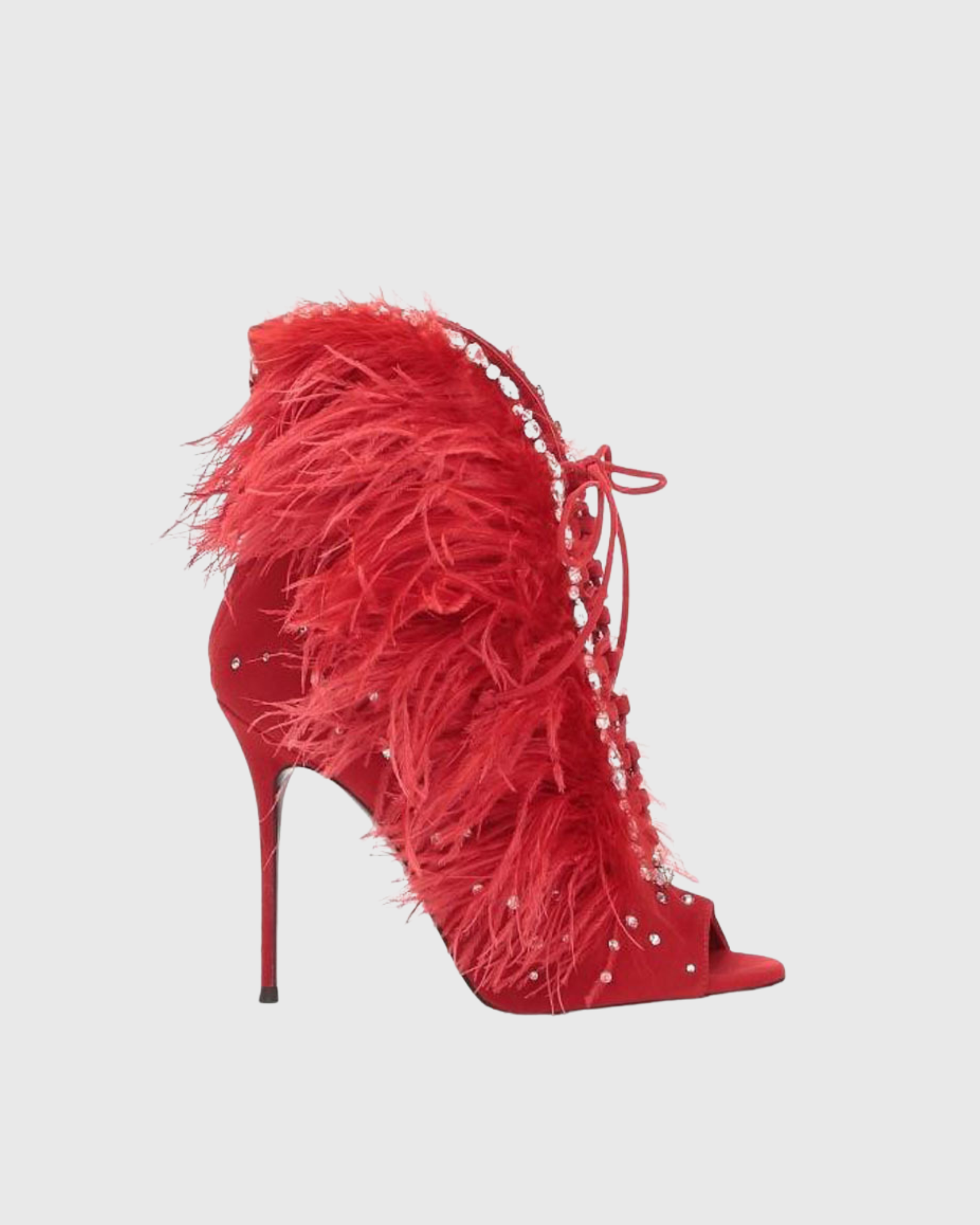 Sadiya Rhinestone Feather Ankle Boots In Red