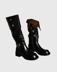 Santa Buckle Ruch Knee High Boots