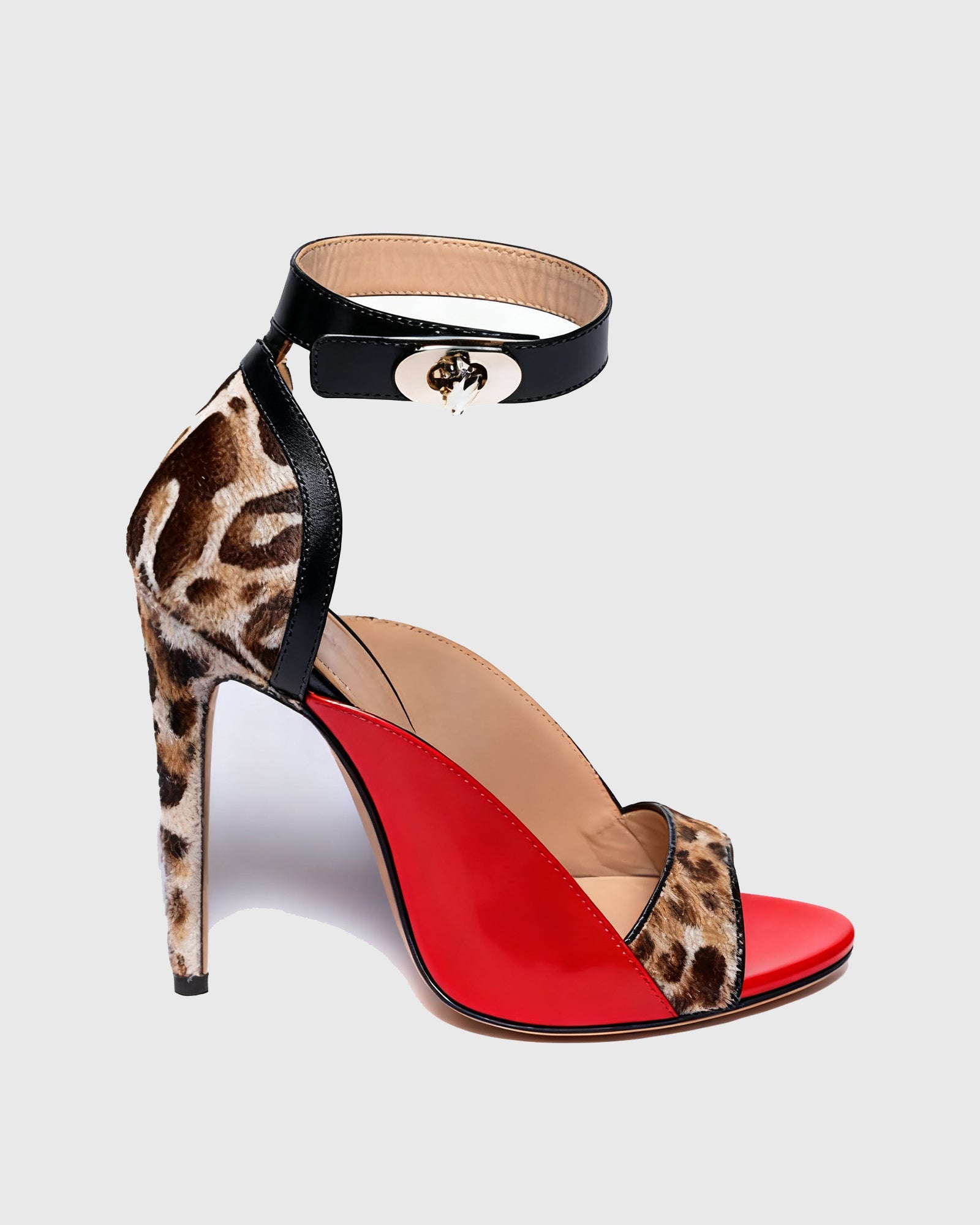 Sara Leopard Print Splicing Strap Sandals In Red