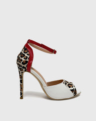 Sara Leopard Print Splicing Sandals In White