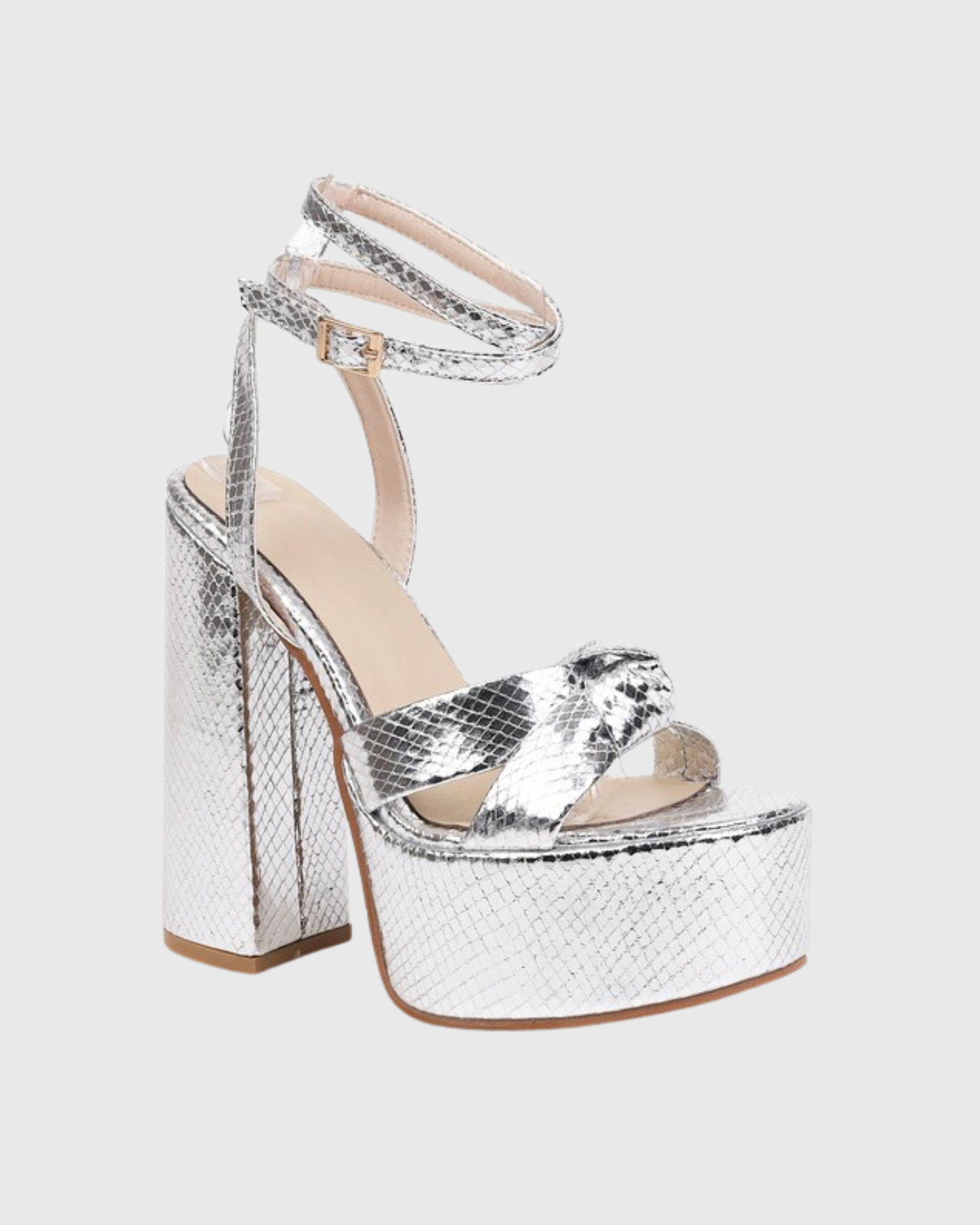 Satu Knot Texture Platform Sandals In Silver