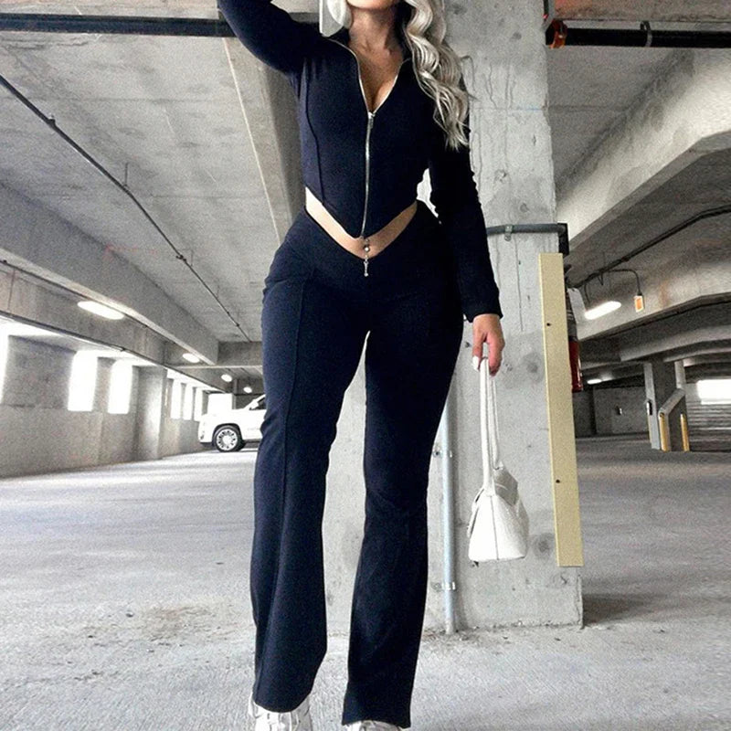 High Waist Bootcut Pants Two-piece Set