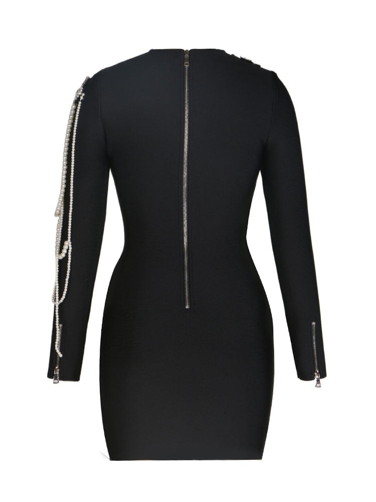 Long Sleeved Slim Golden Velvet Dress