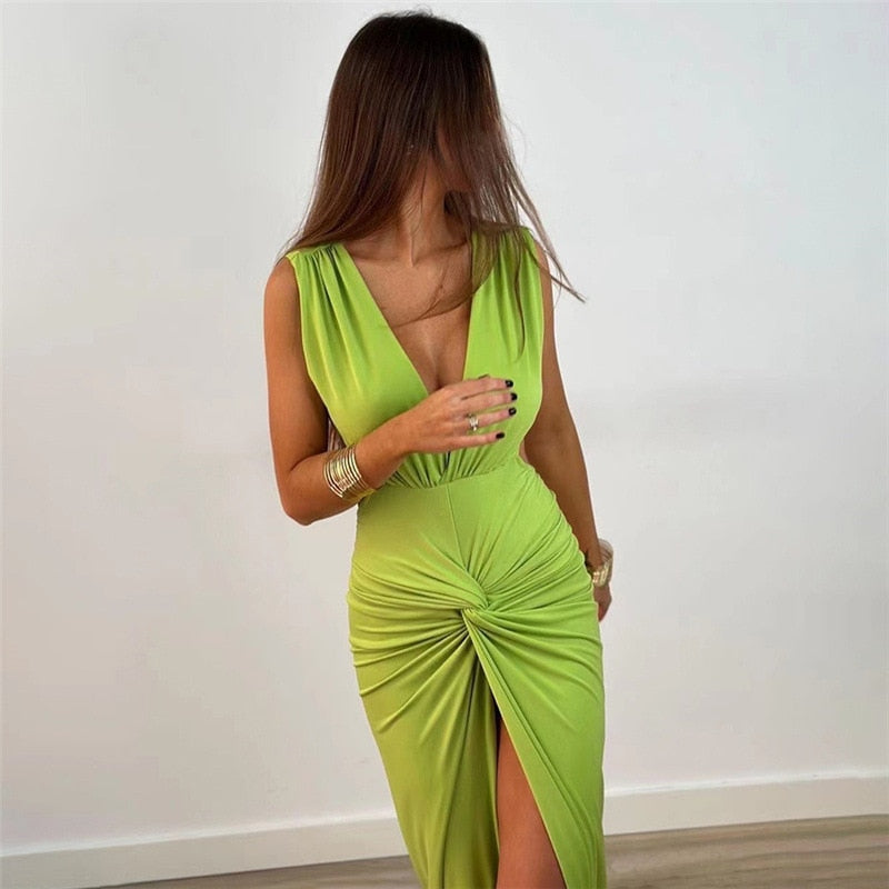 V Neck Backless Evening Cocktail Dress