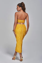 Textured Strapless Sweetheart Neck Slit Dress