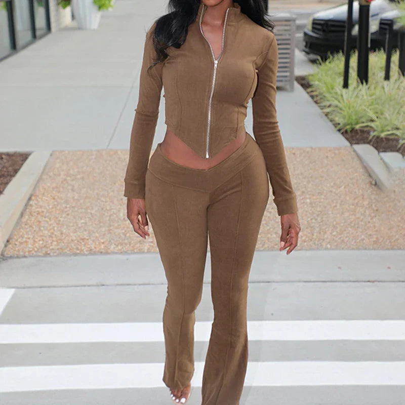 High Waist Bootcut Pants Two-piece Set