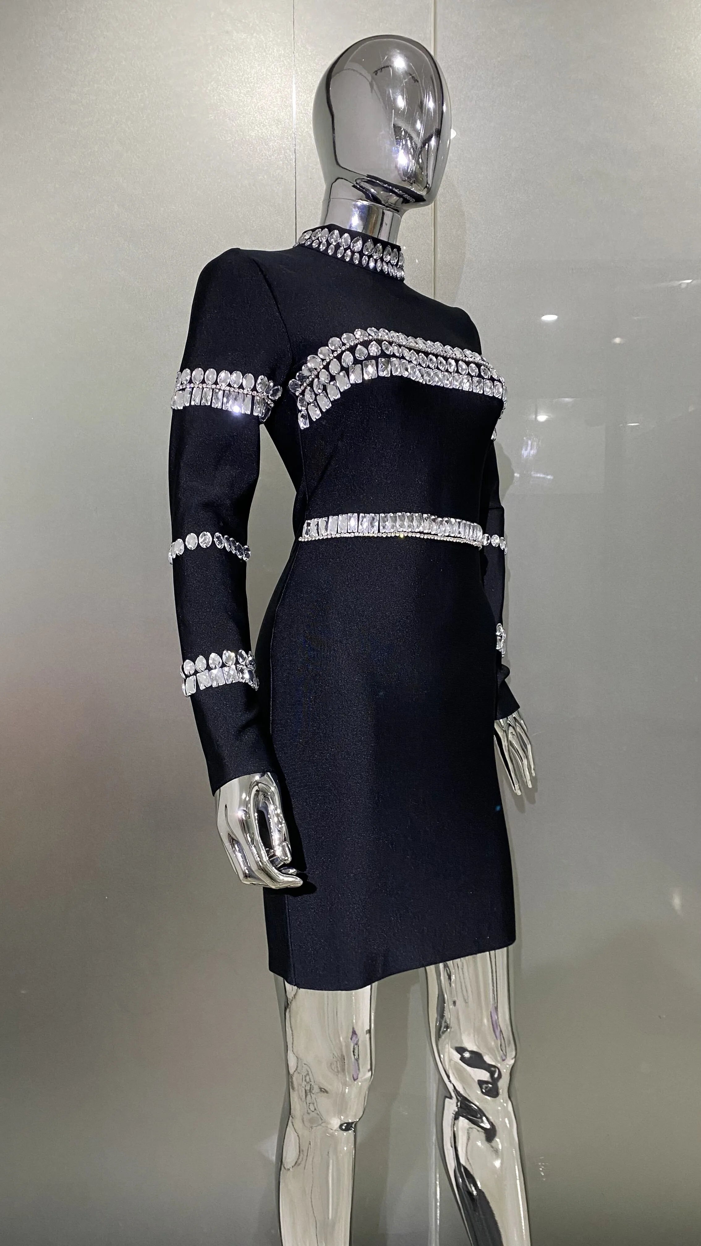 Rhinestone Black Bandage Dress