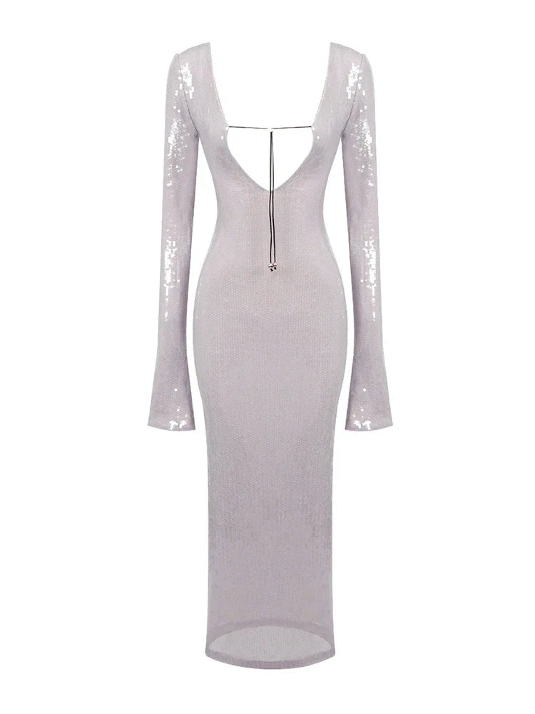 Galiva Sequined V-neck Backless Cutout Dress