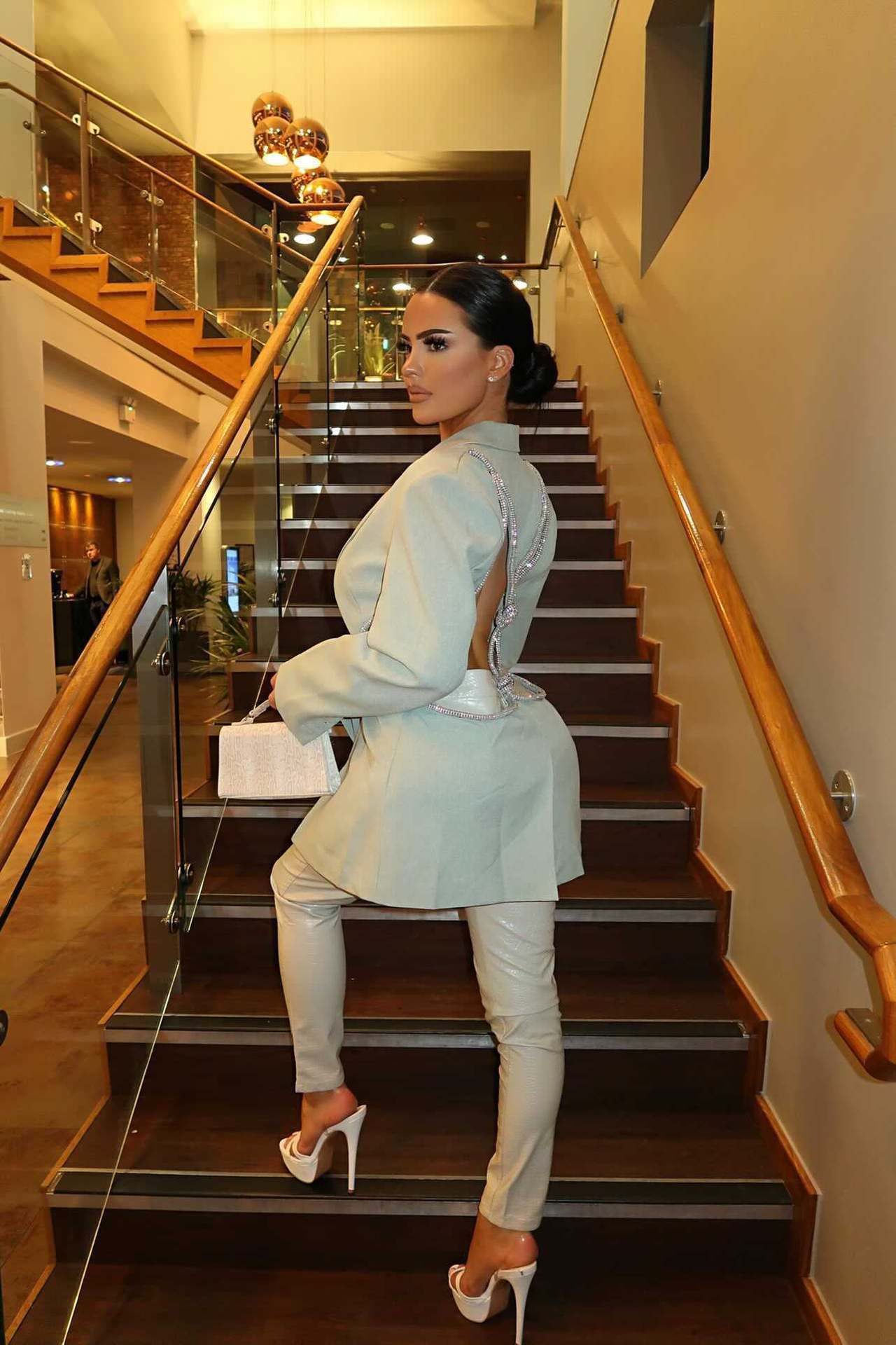 Rehina Rhinestone Backless Blazer Dress