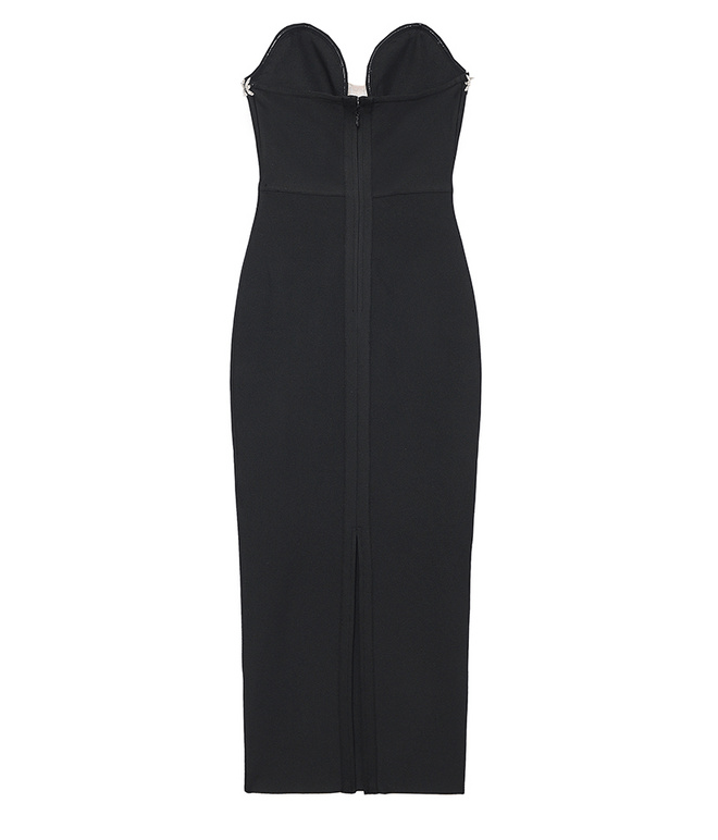 Chic Strapless V-Neck Midi Party Wear