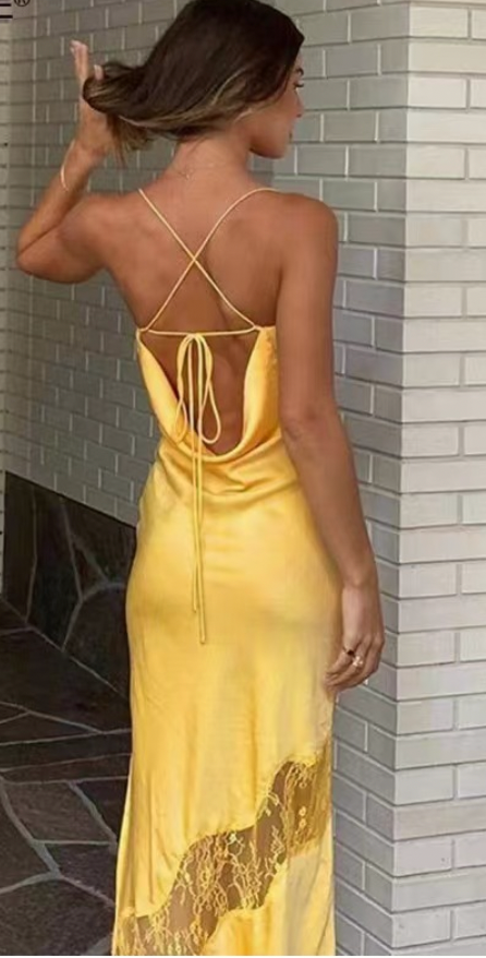 Elegant Halter Backless Satin Dress