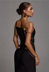 Chain Diamond Slim Fit Tight Bandage Dress-Black