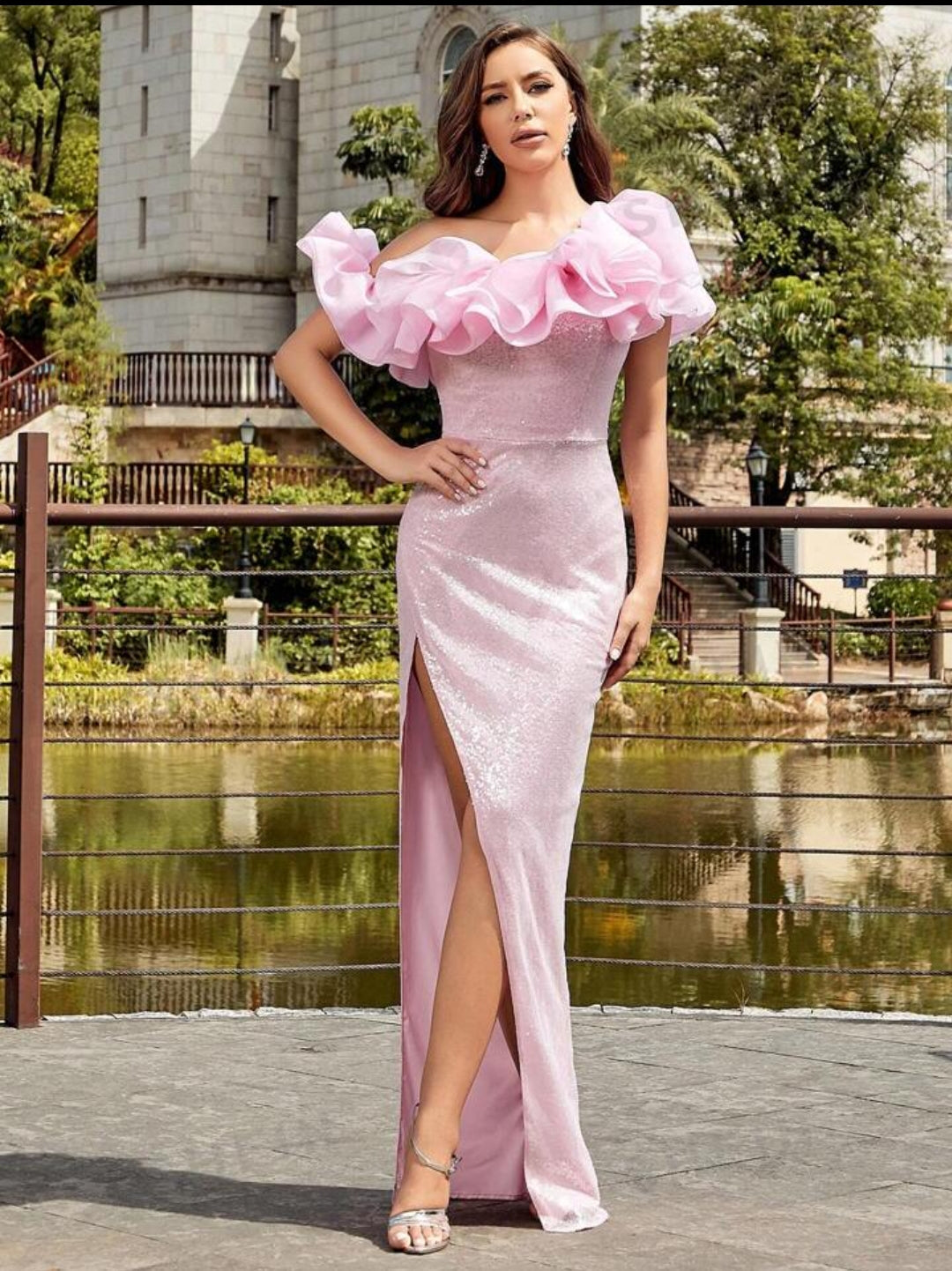 Elegant Backless Strapless Sequins Dress