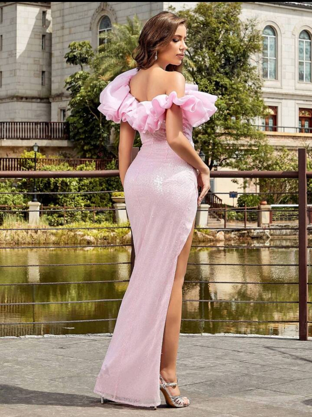 Elegant Backless Strapless Sequins Dress